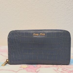 Miu Miu Navy Croc-Embossed Wallet
